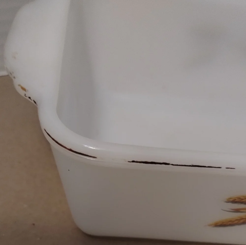Vintage Fire King Wheat Pattern Milk Glass Loaf Pan Baking Dish